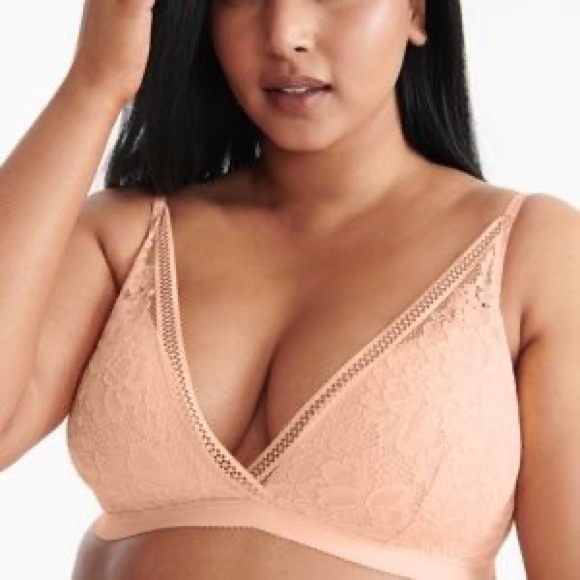 Knix Knixy Lace Deep V Bralette in Honey Peach Size XL - Picture 2 of 8